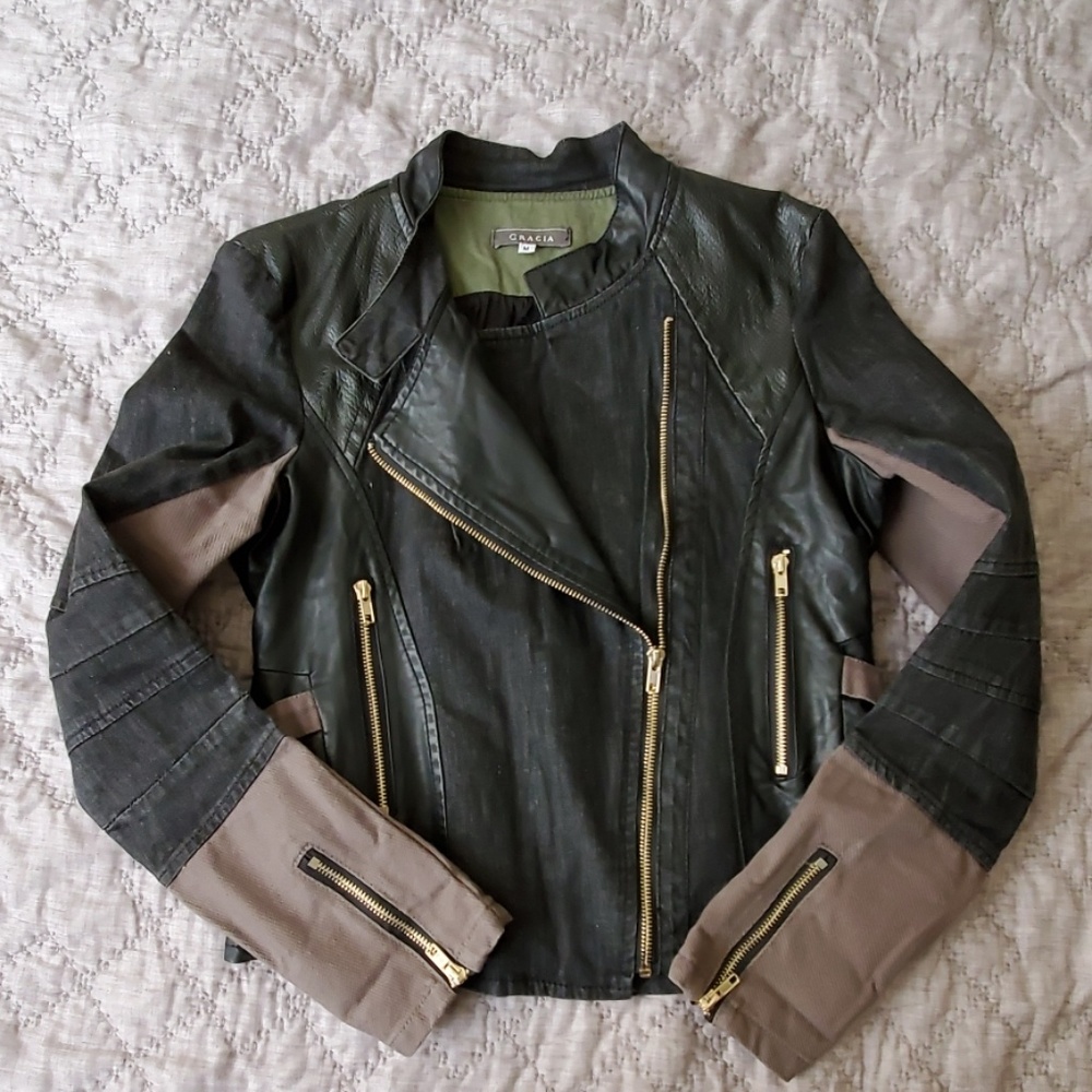 GRACIA bicker jacket black leather and jeans mixed - Picture 8 of 8